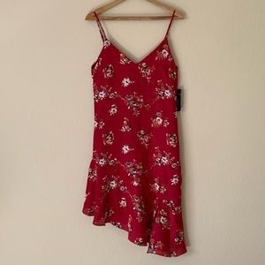 Lulus NWT Bewitching Beauty Red Floral Satin Asymmetrical Slip Dress Size XS